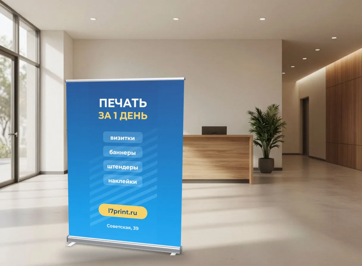 Широкий ролл-ап 150×200 в холле офиса
