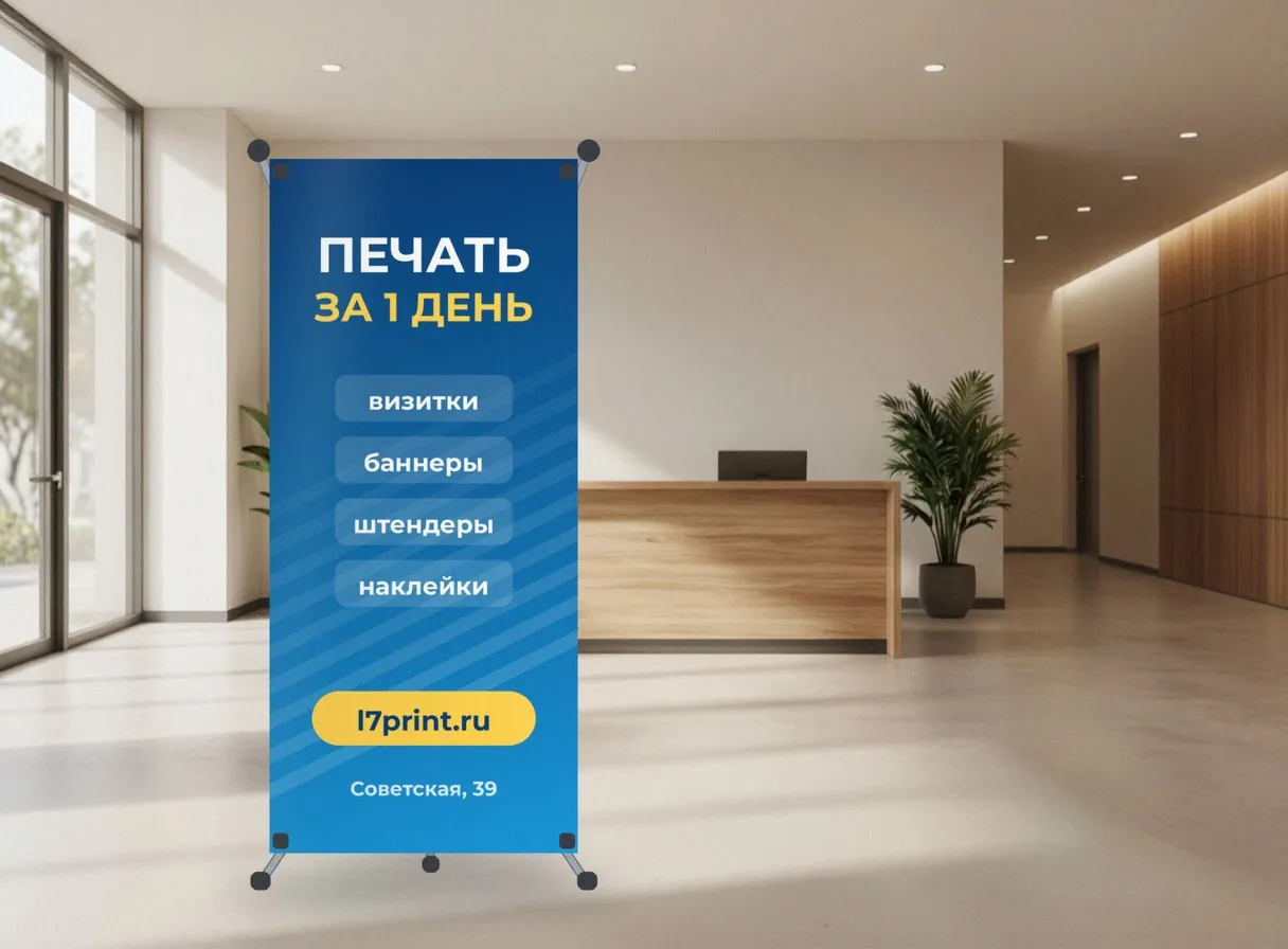 Х-штендер в холле офиса у ресепшн